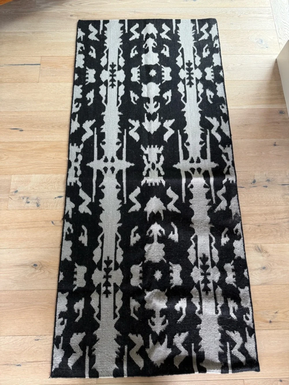 Eskayel Black & Gray Geometric Wool and Cotton Runner Rug